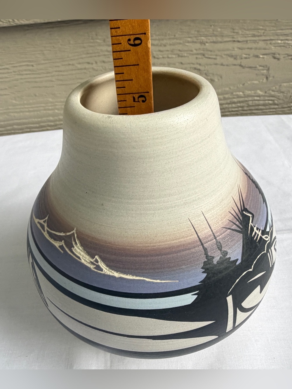 Native American Hand Painted Pottery Cowboy Horse Vase Signed Randy Navajo 6” - Picture 8 of 11